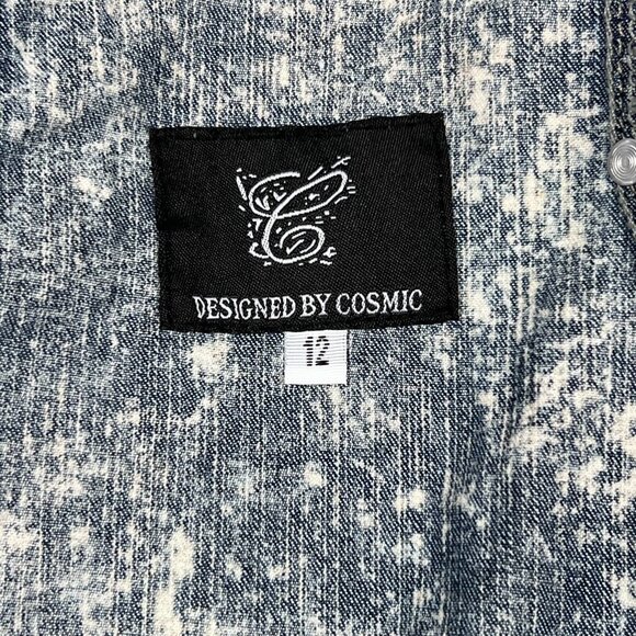 Acid Washed Cropped Jacket Denim SZ 12 Designed by Cosmic‎ Belted Punk 80's - Picture 3 of 16